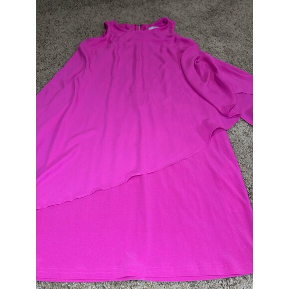JOSEPH RIBKOFF Hot Pink Dress Cape Overlay Asymmetrical Career Business Lux 8 - Picture 4 of 7